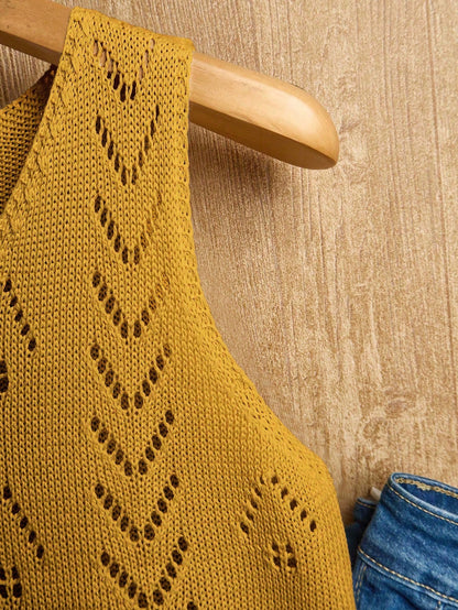 EMERY ROSE Women's Vacation Casual Solid Color Hollow Out Knit Top