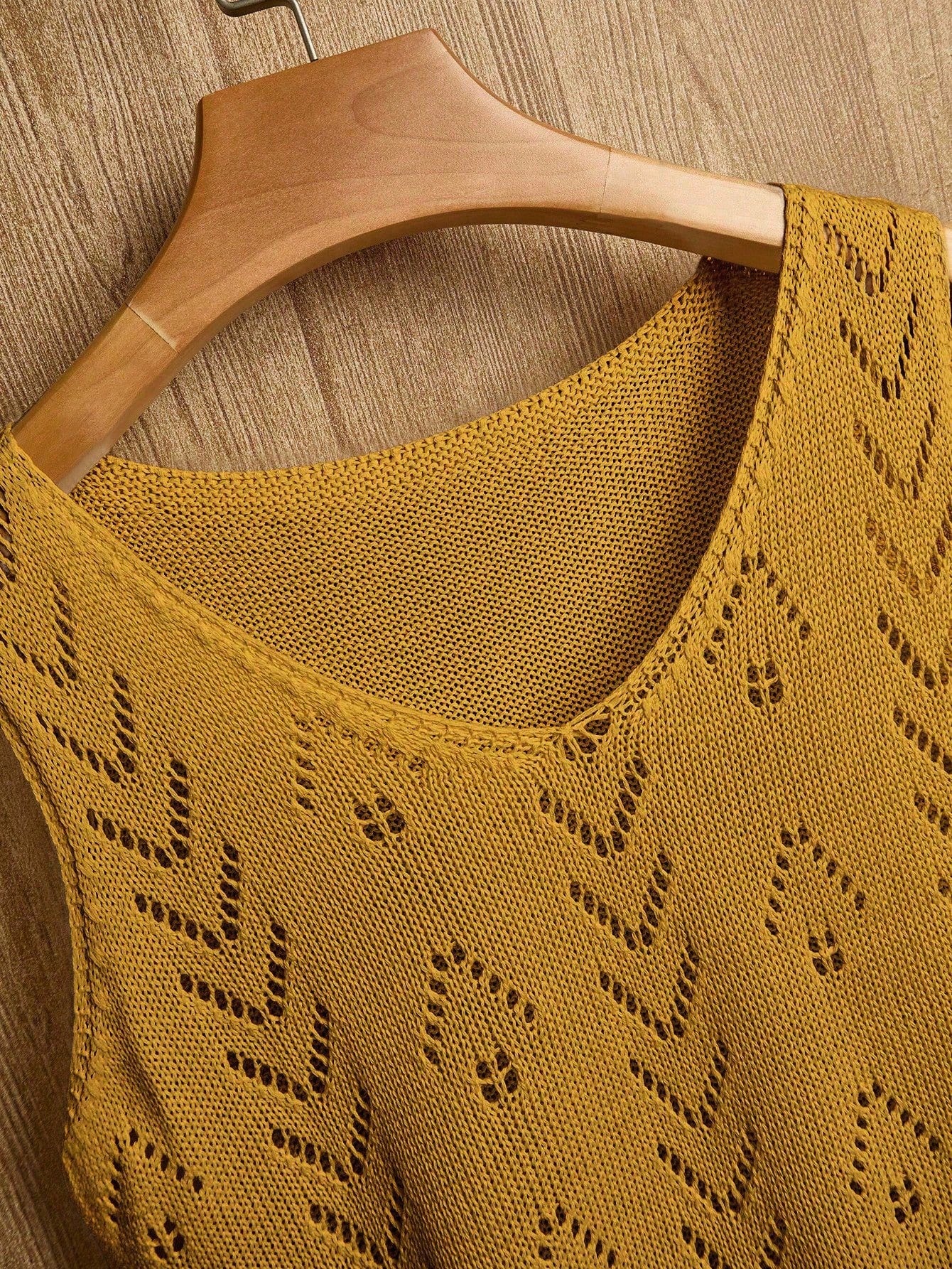 EMERY ROSE Women's Vacation Casual Solid Color Hollow Out Knit Top