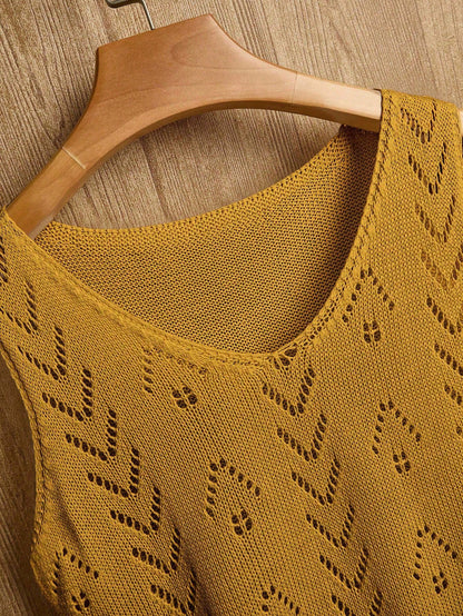 EMERY ROSE Women's Vacation Casual Solid Color Hollow Out Knit Top