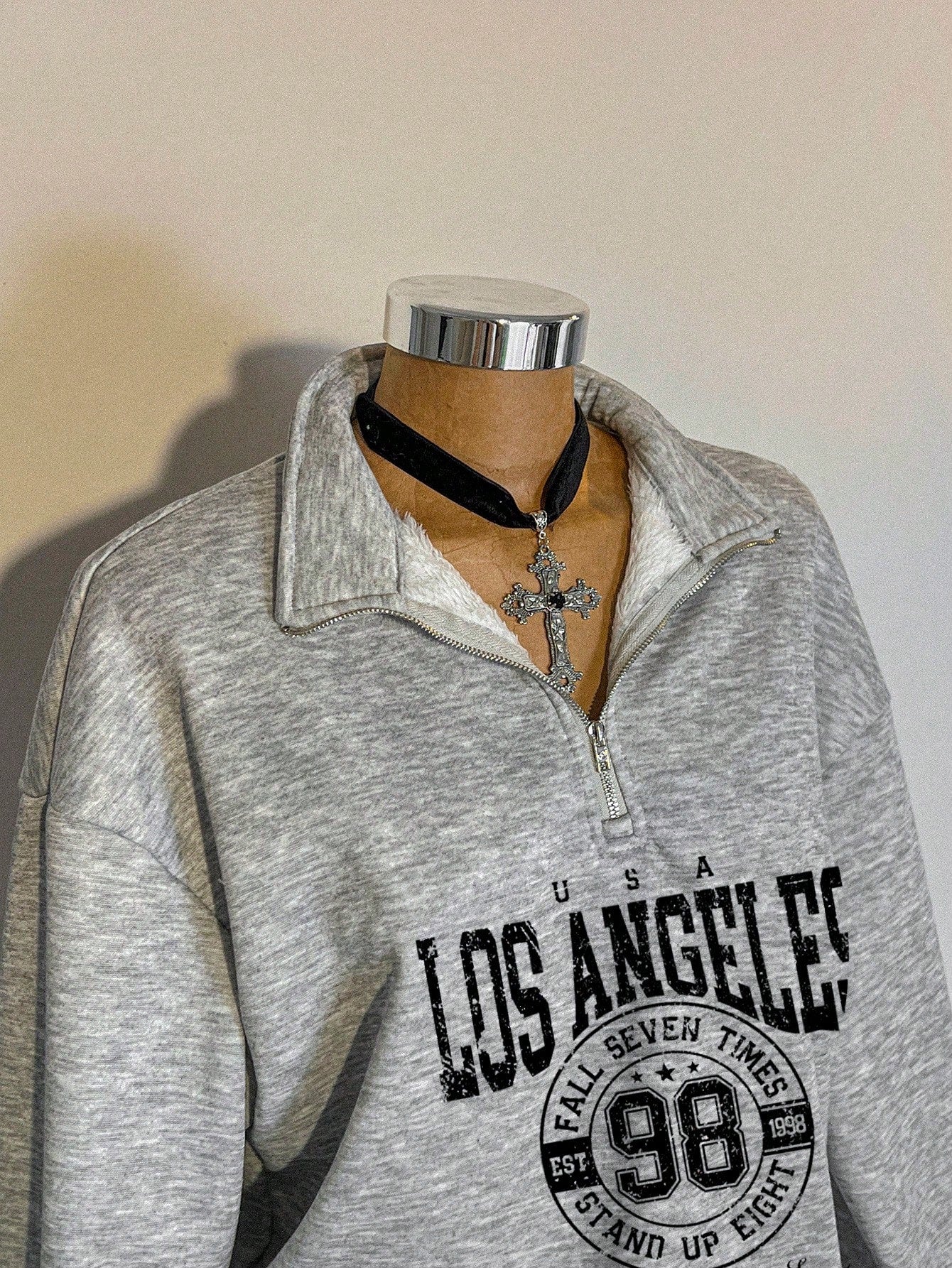 Attitoon Attitoon Retro American Campus Style Casual Oversized Unisex Women's Loose Half-Zip High Neck Fleece Hoodie, Suitable For Autumn/Winter