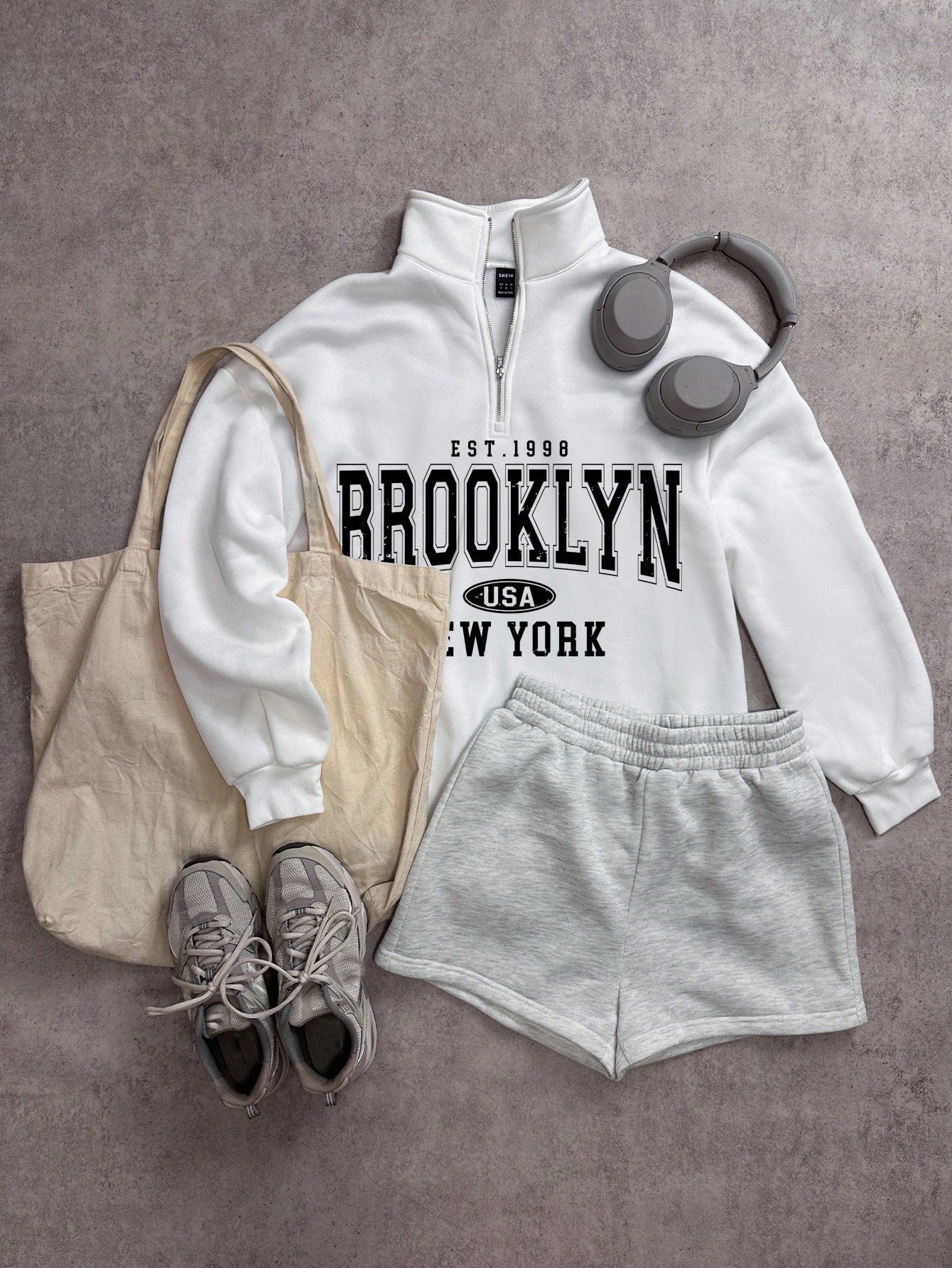 Attitoon Attitoon Retro American Campus Style Casual Oversized Unisex Women's Loose Half-Zip High Neck Fleece Hoodie, Suitable For Autumn/Winter