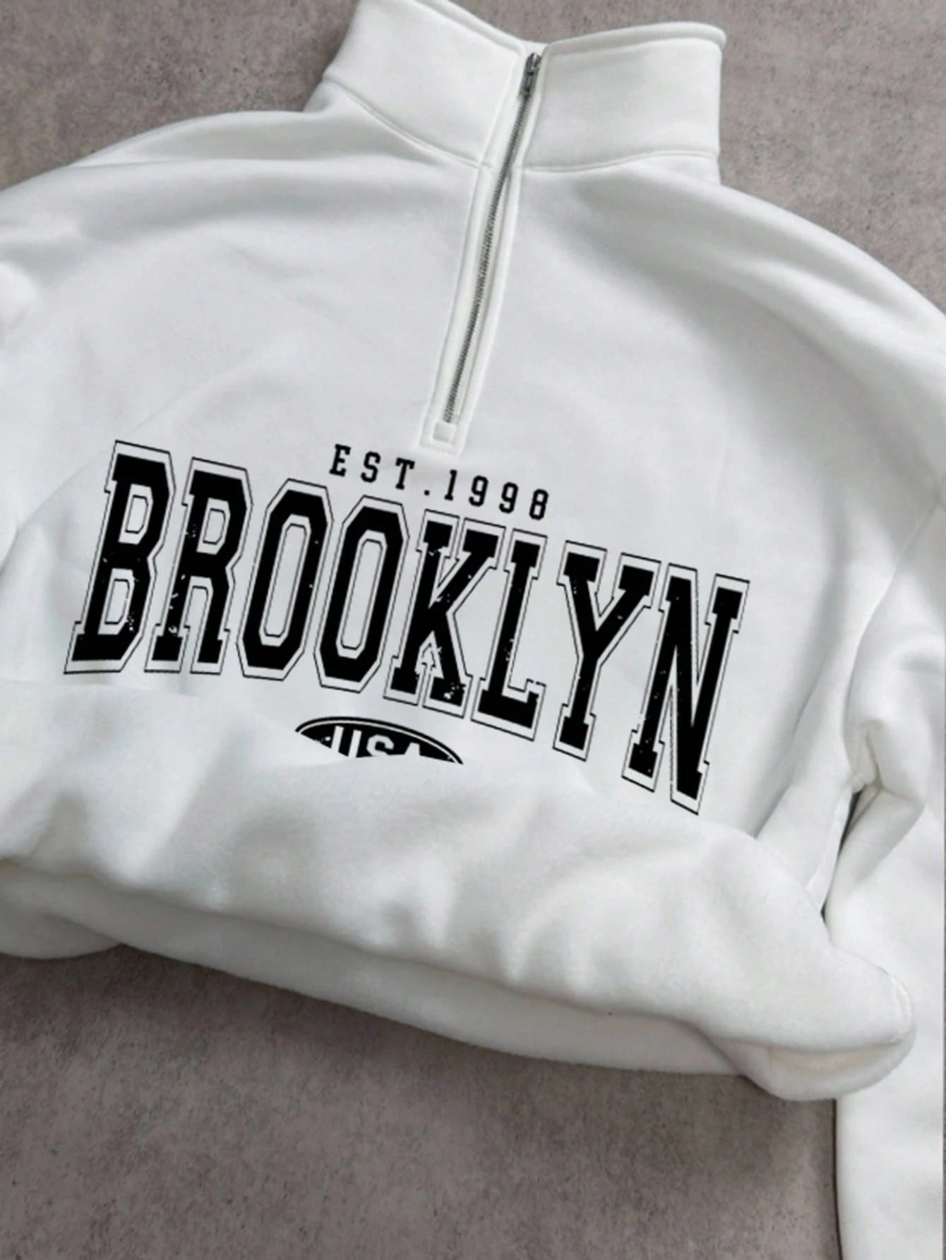 Attitoon Attitoon Retro American Campus Style Casual Oversized Unisex Women's Loose Half-Zip High Neck Fleece Hoodie, Suitable For Autumn/Winter