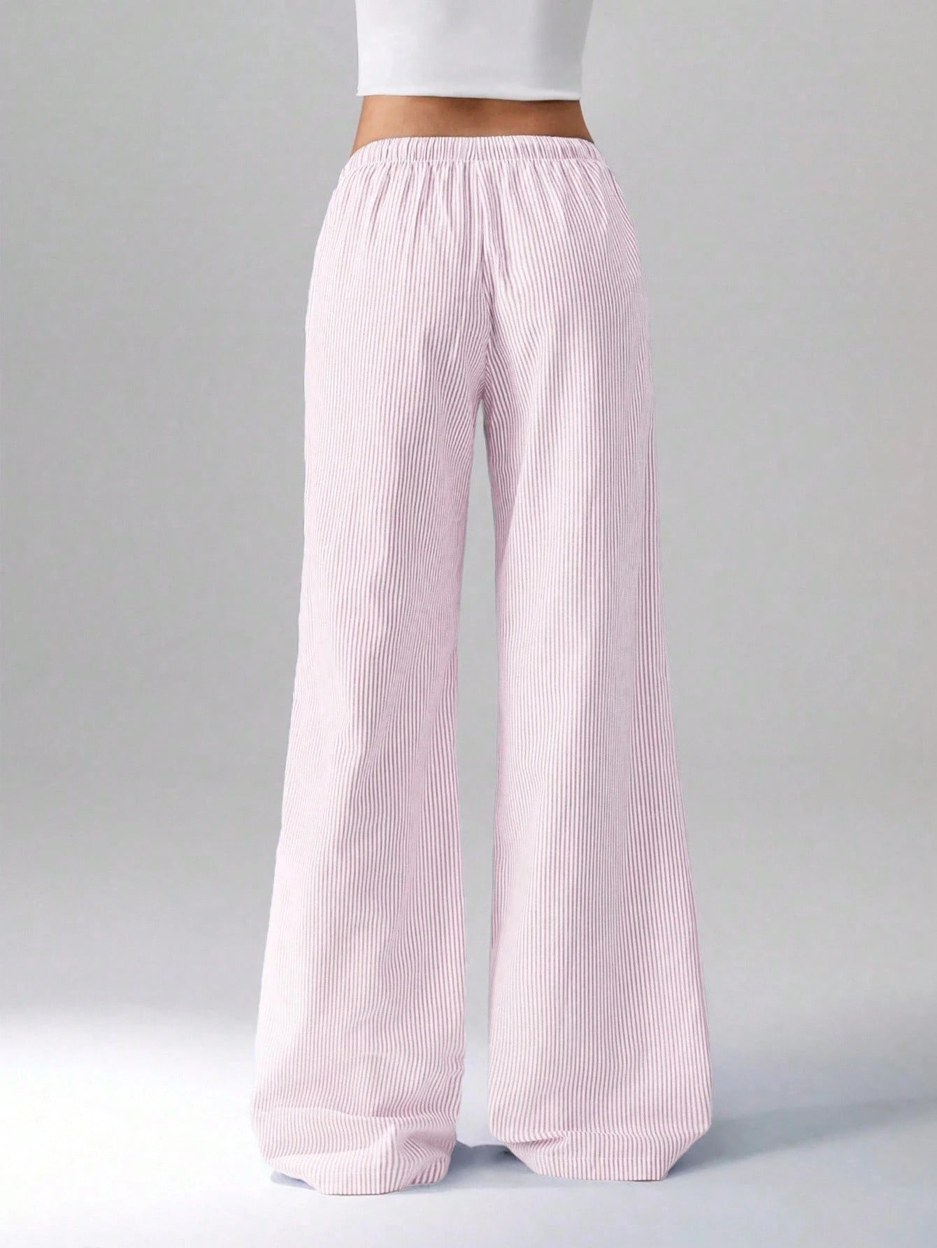 Flirla Pink Cotton Drawstring Waist Straight Leg Pants, Fashion Casual Home Wear For Women, Spring Fall Cloth For Women