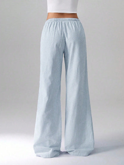 Flirla Pink Cotton Drawstring Waist Straight Leg Pants, Fashion Casual Home Wear For Women, Spring Fall Cloth For Women