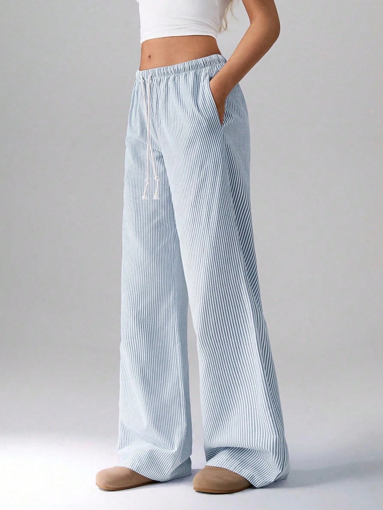 Flirla Pink Cotton Drawstring Waist Straight Leg Pants, Fashion Casual Home Wear For Women, Spring Fall Cloth For Women