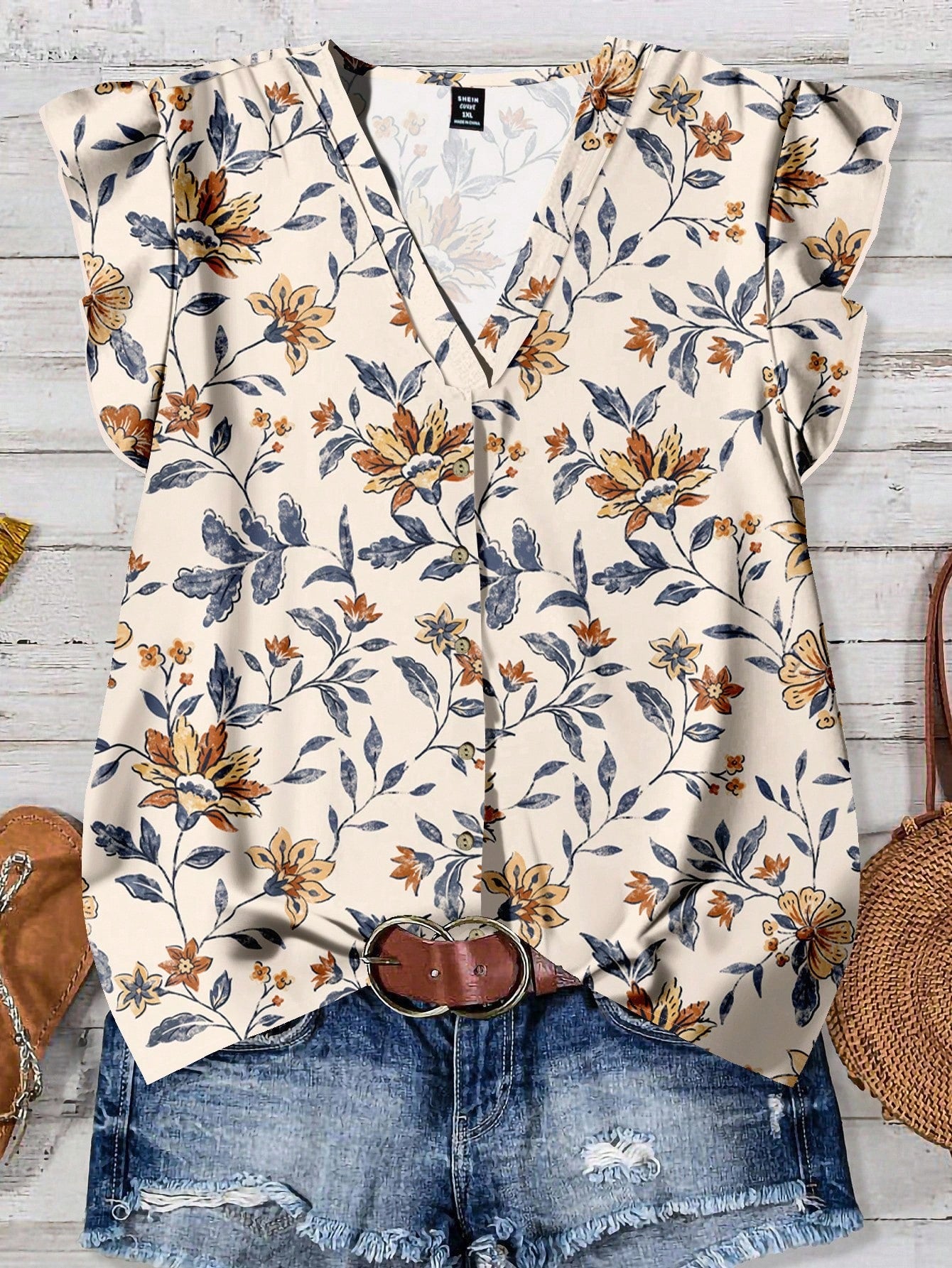 EMERY ROSE Women's Floral & Maple Leaf Print Casual Shirt, Suitable For Autumn,Fall Clothes For Women