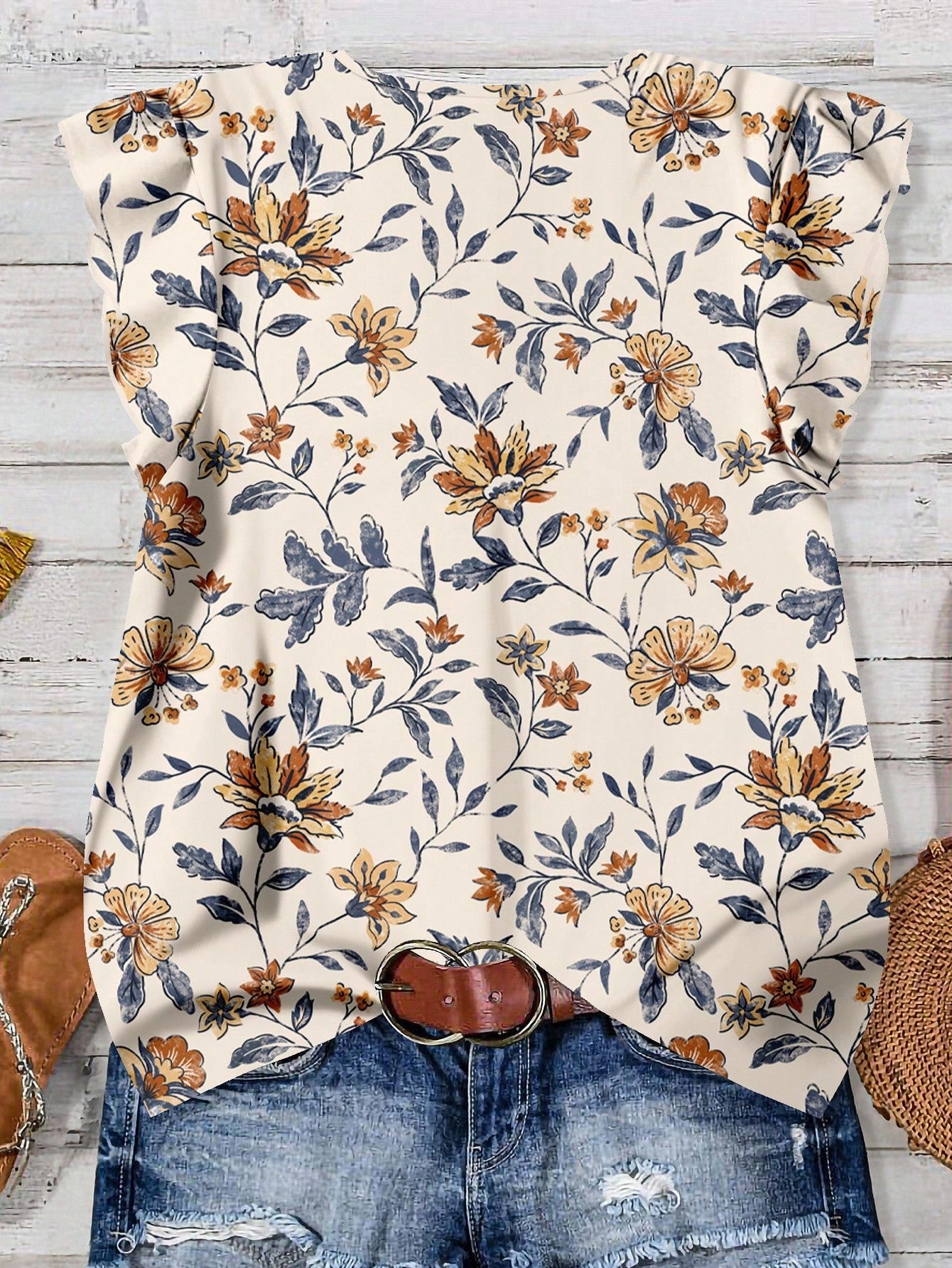 EMERY ROSE Women's Floral & Maple Leaf Print Casual Shirt, Suitable For Autumn,Fall Clothes For Women