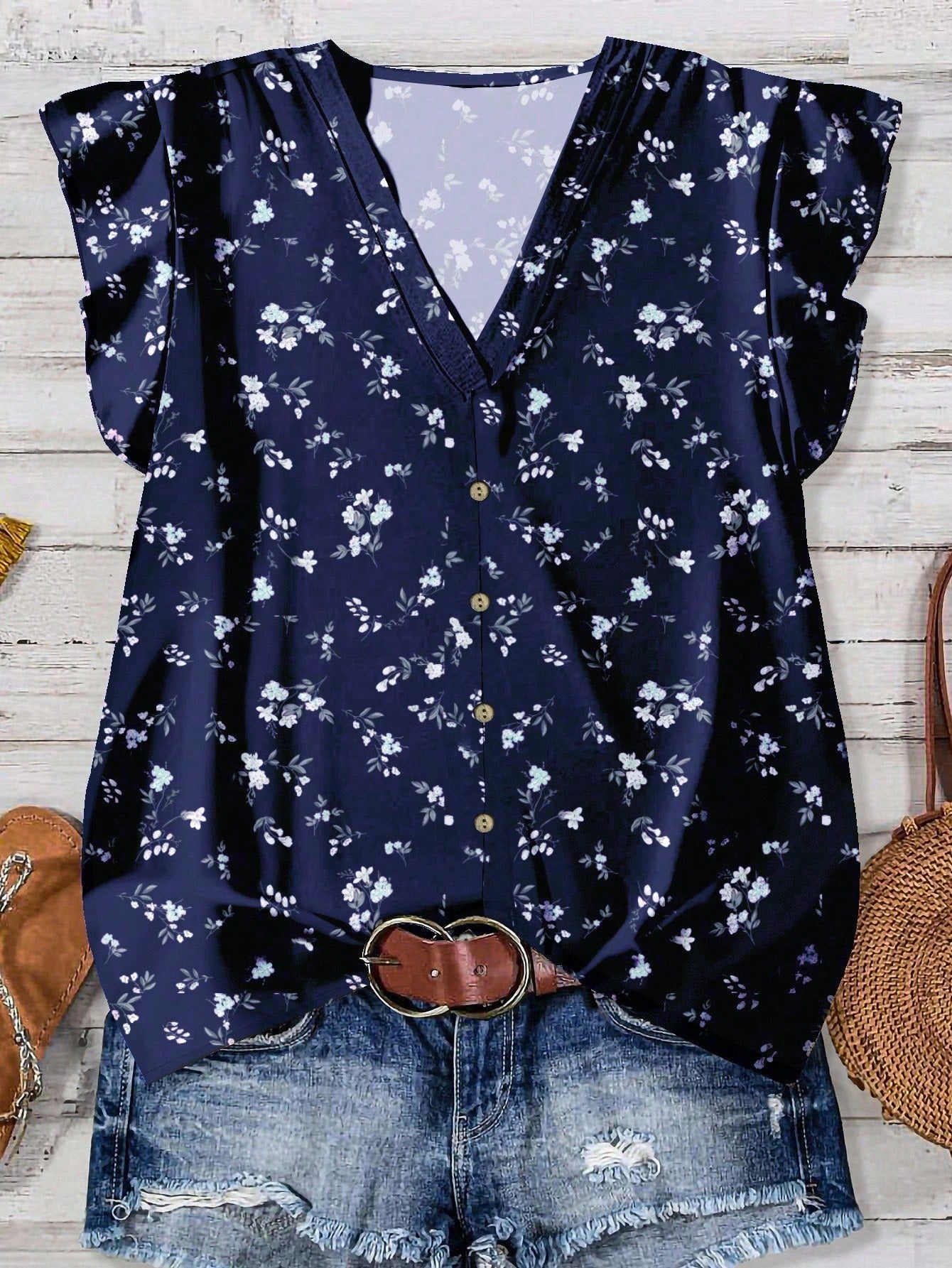 EMERY ROSE Women's Floral & Maple Leaf Print Casual Shirt, Suitable For Autumn,Fall Clothes For Women