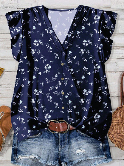 EMERY ROSE Women's Floral & Maple Leaf Print Casual Shirt, Suitable For Autumn,Fall Clothes For Women