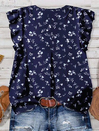 EMERY ROSE Women's Floral & Maple Leaf Print Casual Shirt, Suitable For Autumn,Fall Clothes For Women