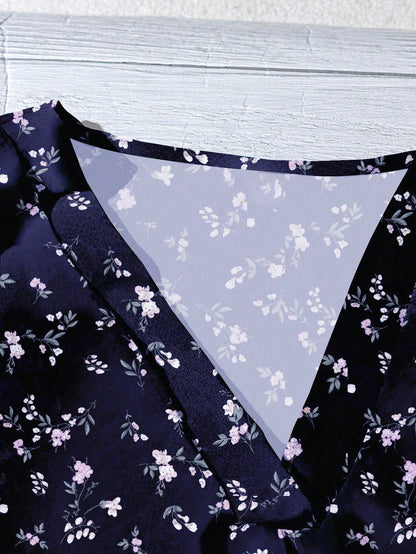 EMERY ROSE Women's Floral & Maple Leaf Print Casual Shirt, Suitable For Autumn,Fall Clothes For Women