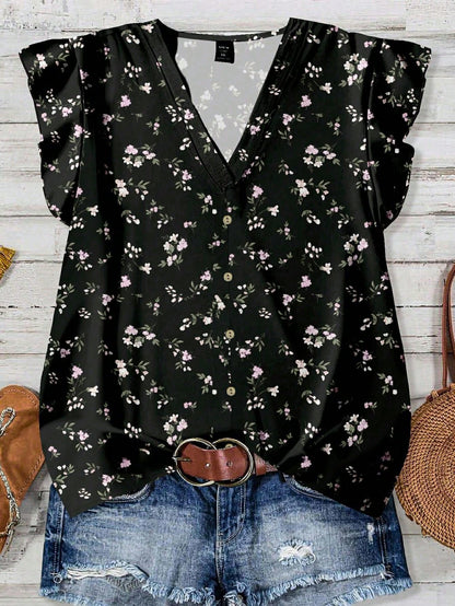 EMERY ROSE Women's Floral & Maple Leaf Print Casual Shirt, Suitable For Autumn,Fall Clothes For Women