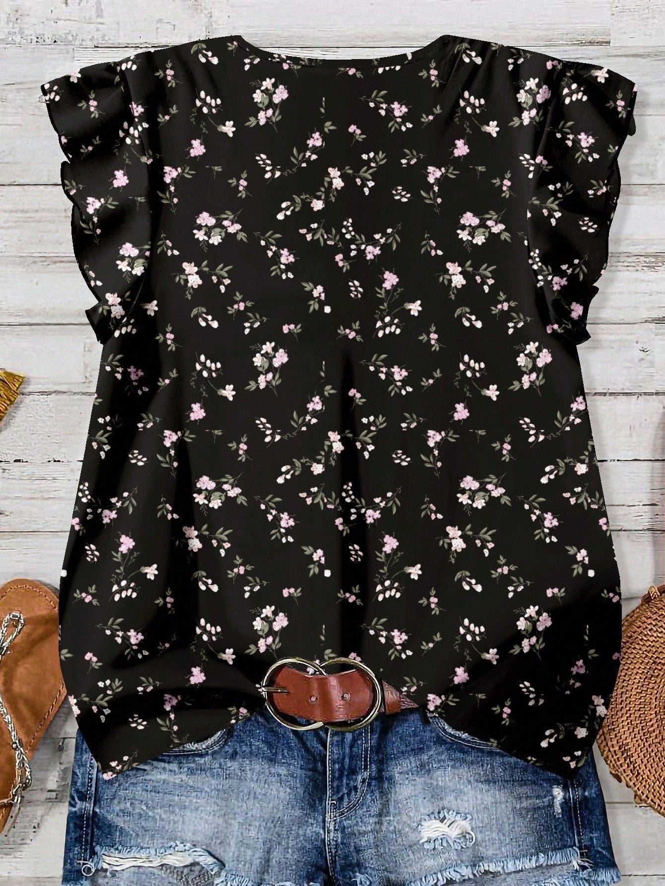 EMERY ROSE Women's Floral & Maple Leaf Print Casual Shirt, Suitable For Autumn,Fall Clothes For Women