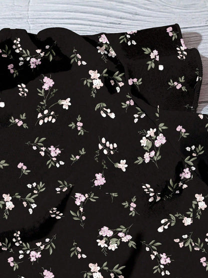 EMERY ROSE Women's Floral & Maple Leaf Print Casual Shirt, Suitable For Autumn,Fall Clothes For Women