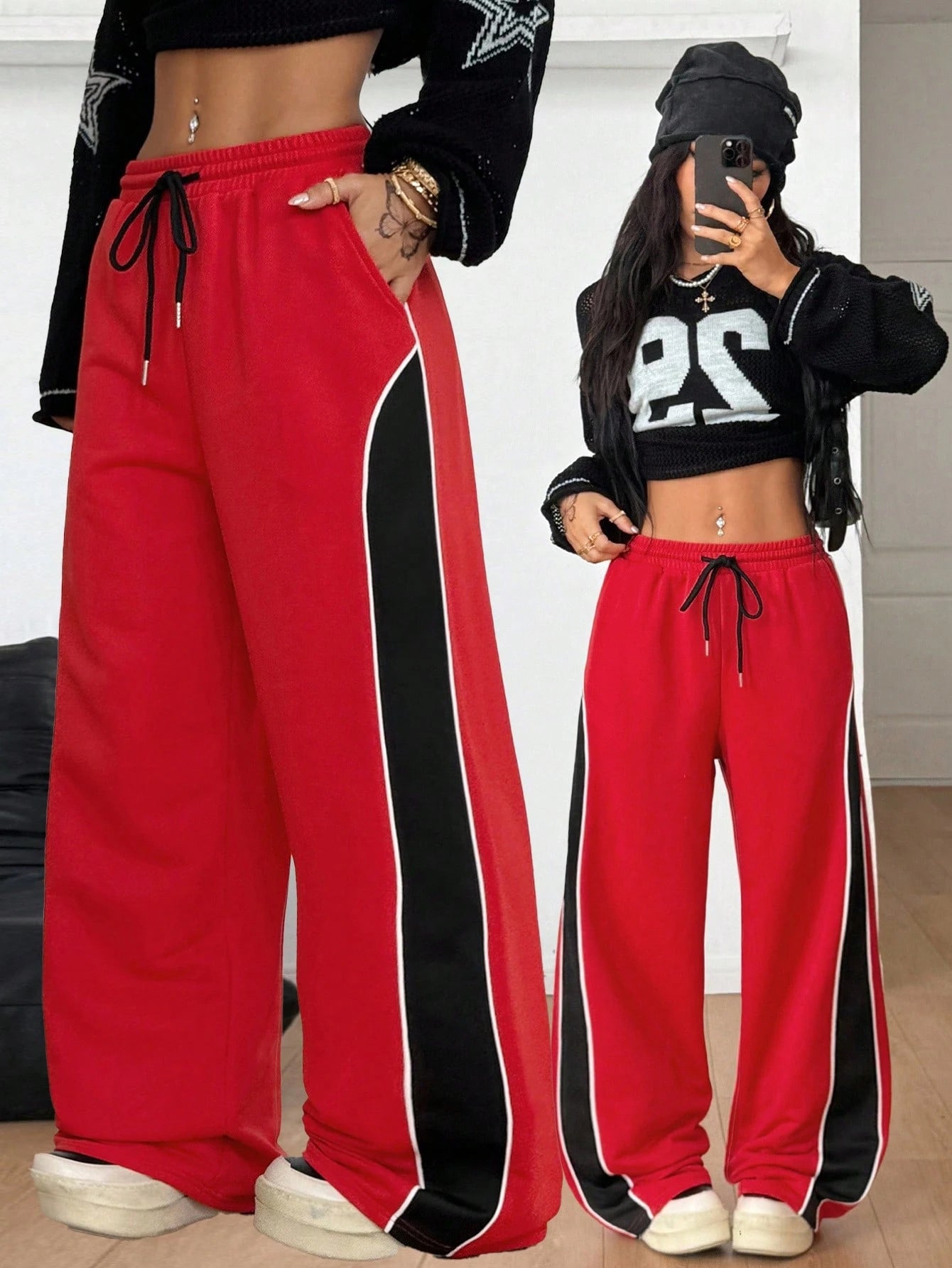 Coolane Women's Spring/Summer Casual Camo Print Drawstring Waist Wide Leg Pants