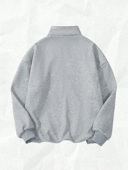 Attitoon Attitoon Retro American Campus Style Casual Oversized Unisex Women's Loose Half-Zip High Neck Fleece Hoodie, Suitable For Autumn/Winter