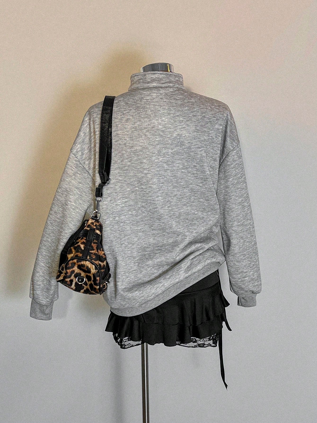 Attitoon Attitoon Retro American Campus Style Casual Oversized Unisex Women's Loose Half-Zip High Neck Fleece Hoodie, Suitable For Autumn/Winter