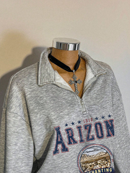 Attitoon Attitoon Retro American Campus Style Casual Oversized Unisex Women's Loose Half-Zip High Neck Fleece Hoodie, Suitable For Autumn/Winter