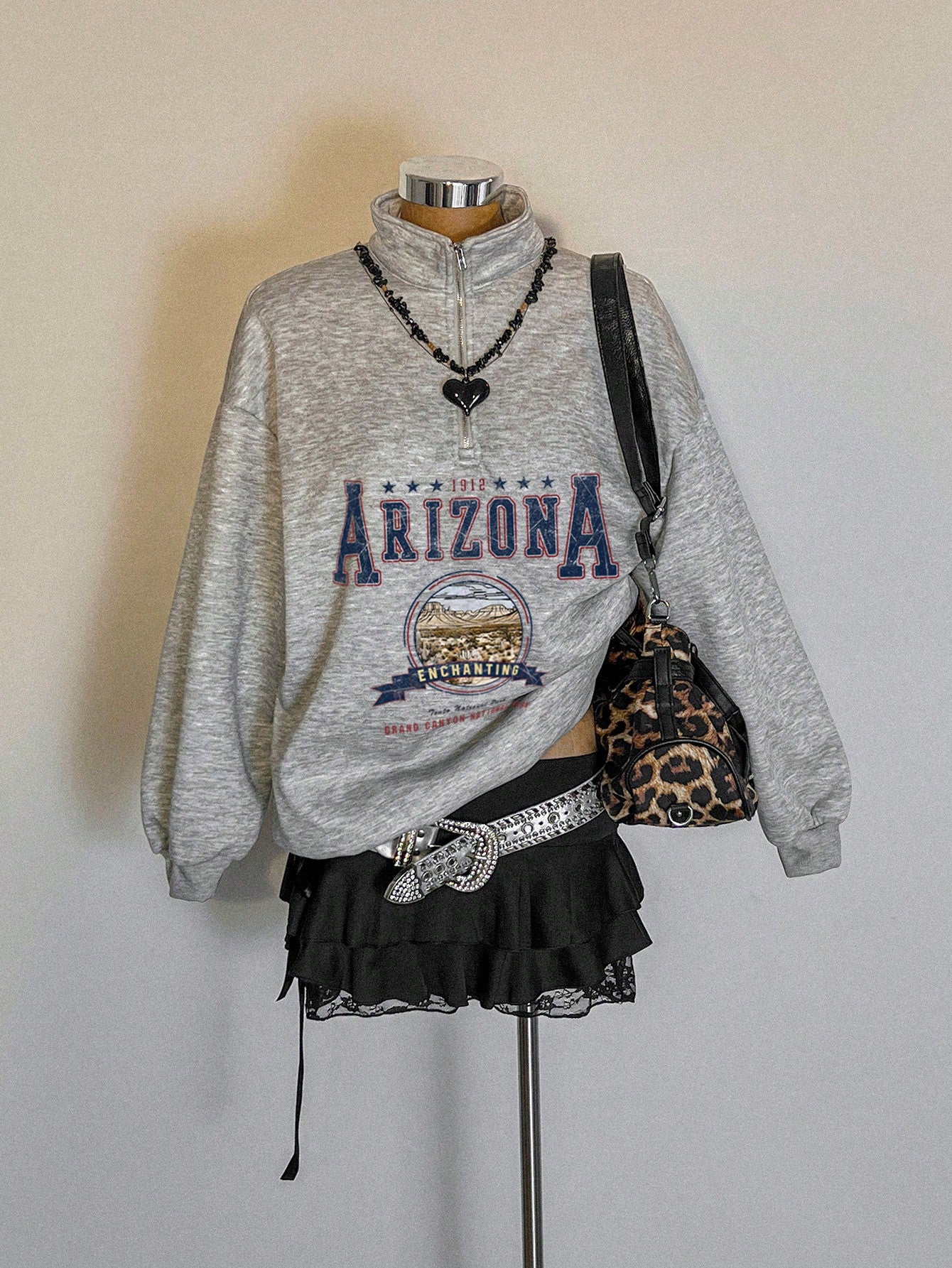 Attitoon Attitoon Retro American Campus Style Casual Oversized Unisex Women's Loose Half-Zip High Neck Fleece Hoodie, Suitable For Autumn/Winter