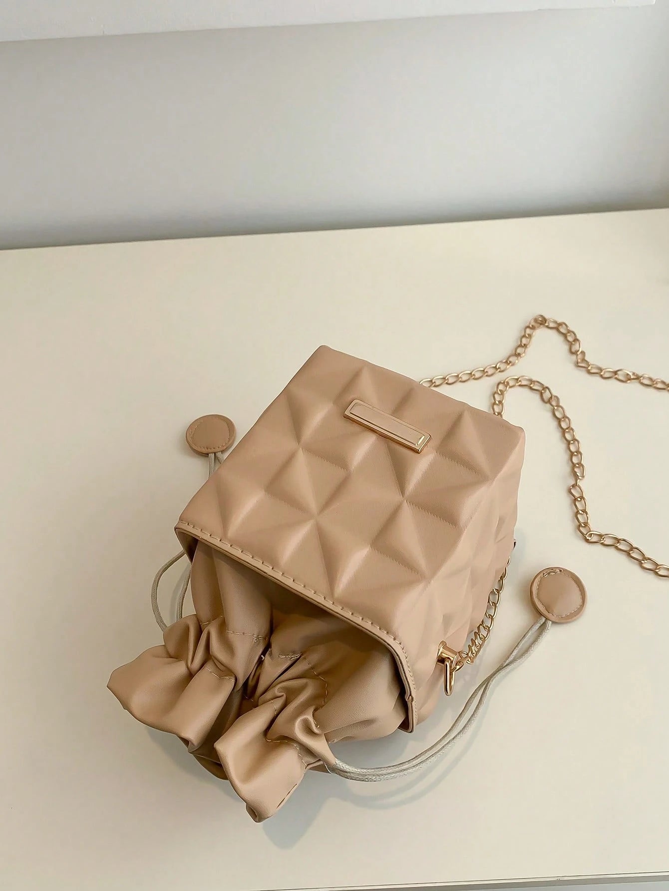 Women's Drawstring Closure Square Mini Chain Crossbody Bag