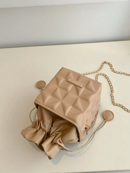 Women's Drawstring Closure Square Mini Chain Crossbody Bag