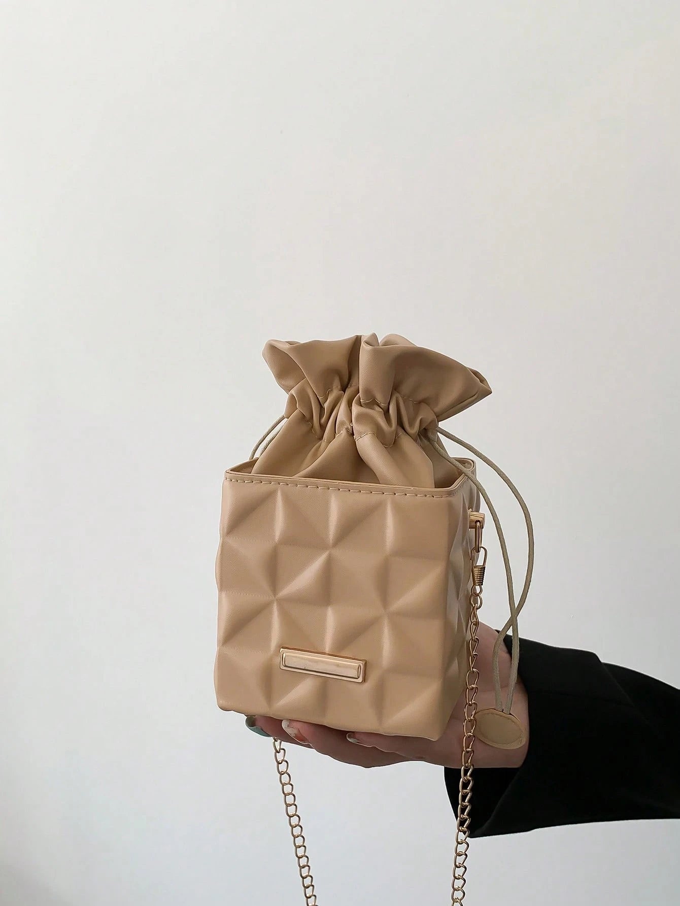 Women's Drawstring Closure Square Mini Chain Crossbody Bag