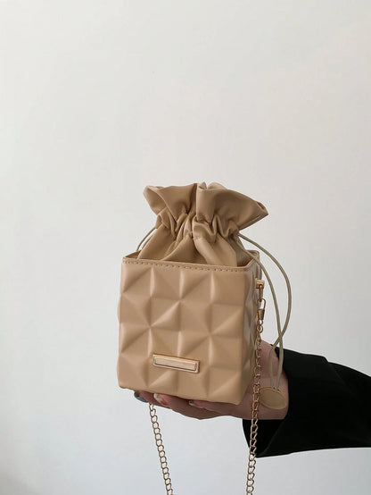 Women's Drawstring Closure Square Mini Chain Crossbody Bag