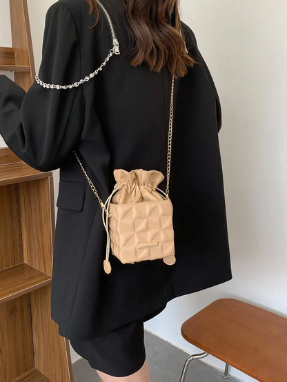 Women's Drawstring Closure Square Mini Chain Crossbody Bag