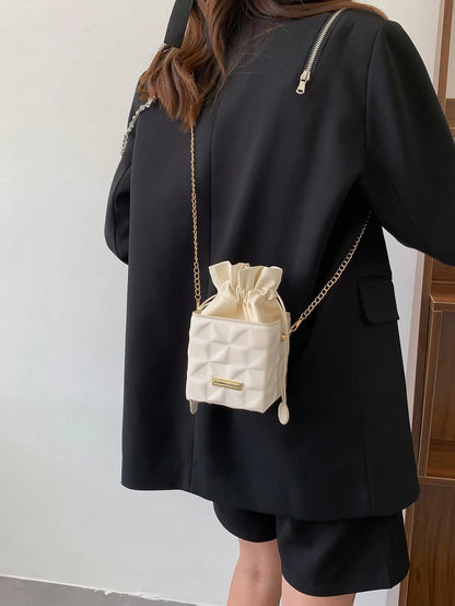 Women's Drawstring Closure Square Mini Chain Crossbody Bag