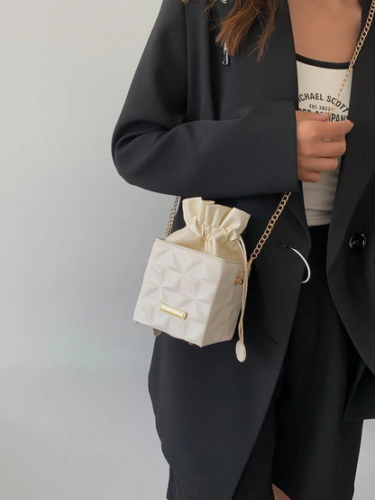 Women's Drawstring Closure Square Mini Chain Crossbody Bag