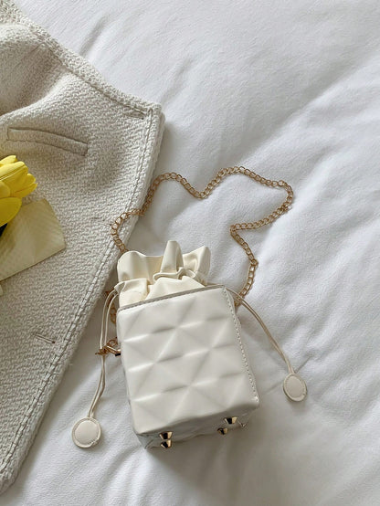 Women's Drawstring Closure Square Mini Chain Crossbody Bag