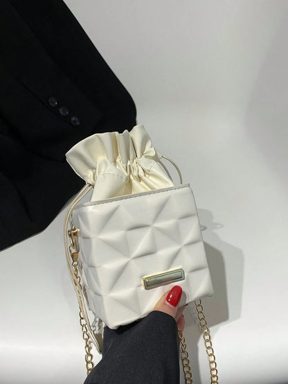 Women's Drawstring Closure Square Mini Chain Crossbody Bag