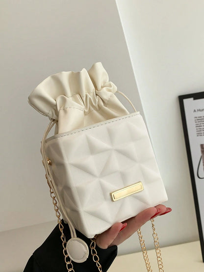 Women's Drawstring Closure Square Mini Chain Crossbody Bag