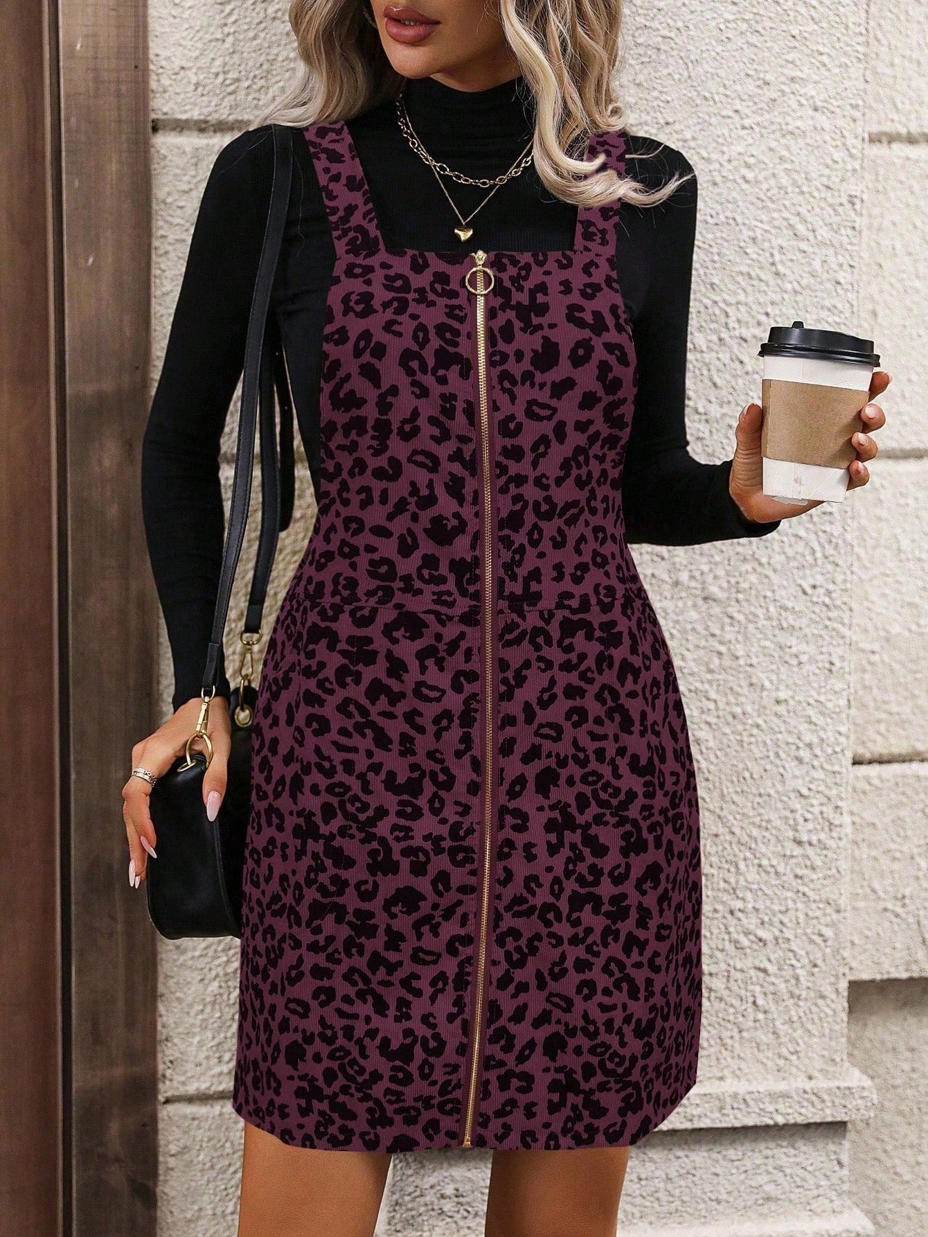 SHEIN LUNE O-ring Zip Up Corduroy Overall Dress