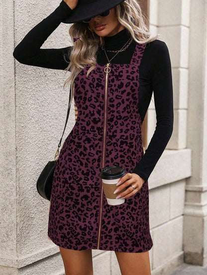 SHEIN LUNE O-ring Zip Up Corduroy Overall Dress