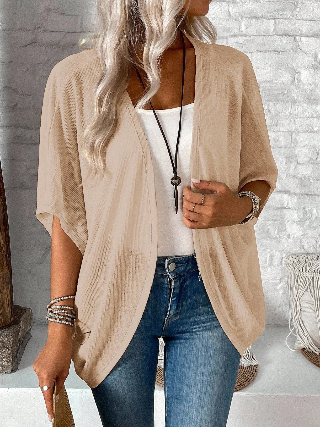 EMERY ROSE Women's Casual Batwing Sleeve Regular Outerwear For Daily Wear