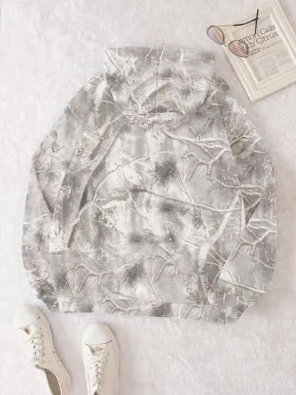 INAWLY Women's Casual Branch Print Long Sleeve Loose Hooded Sweatshirt,Graduation,Teacher,Back To School Pullover Fall