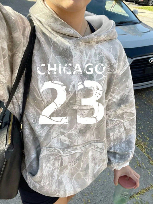 INAWLY Women's Casual Branch Print Long Sleeve Loose Hooded Sweatshirt,Graduation,Teacher,Back To School Pullover Fall