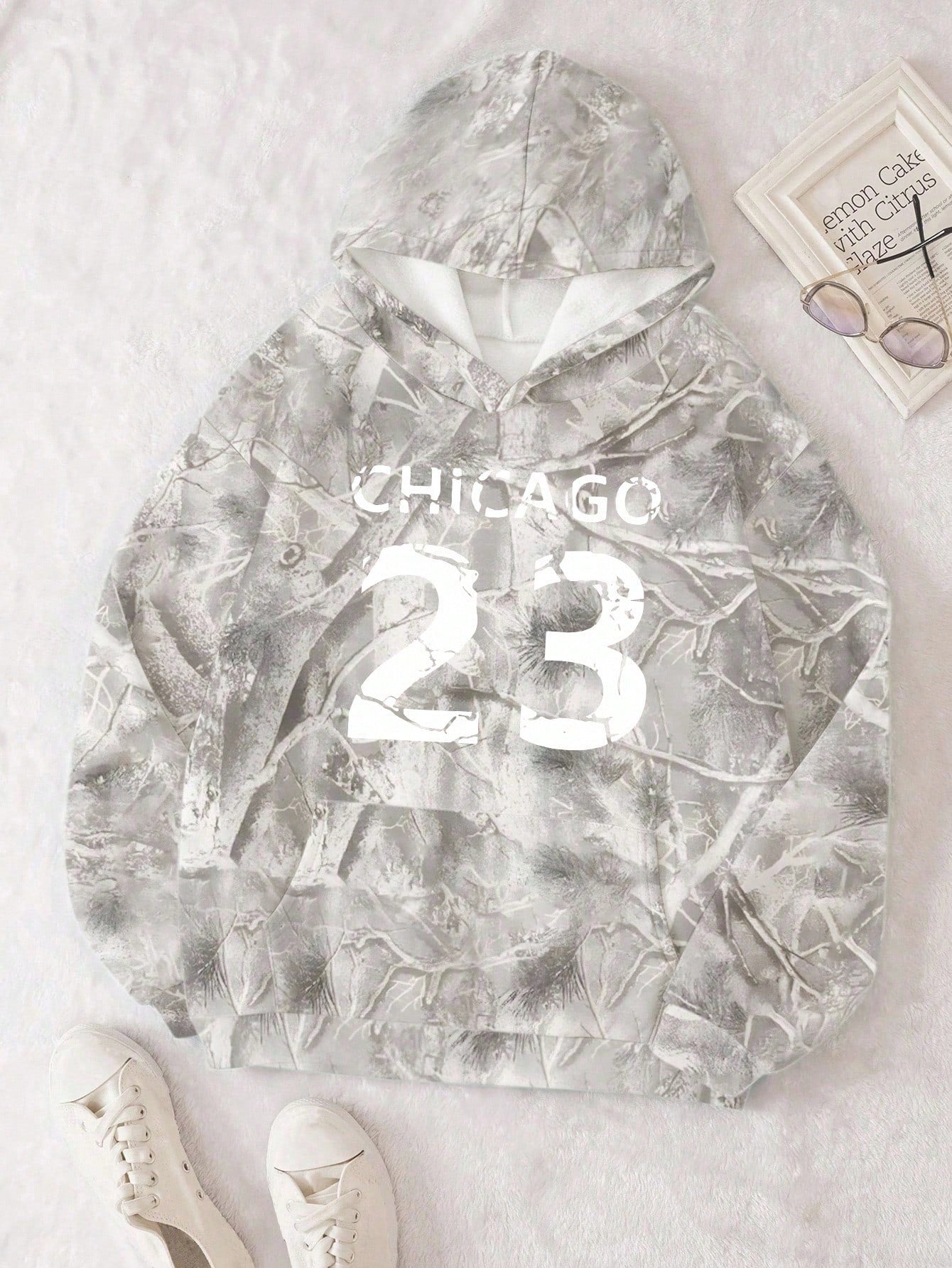 INAWLY Women's Casual Branch Print Long Sleeve Loose Hooded Sweatshirt,Graduation,Teacher,Back To School Pullover Fall