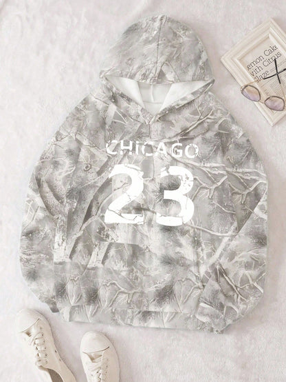 INAWLY Women's Casual Branch Print Long Sleeve Loose Hooded Sweatshirt,Graduation,Teacher,Back To School Pullover Fall