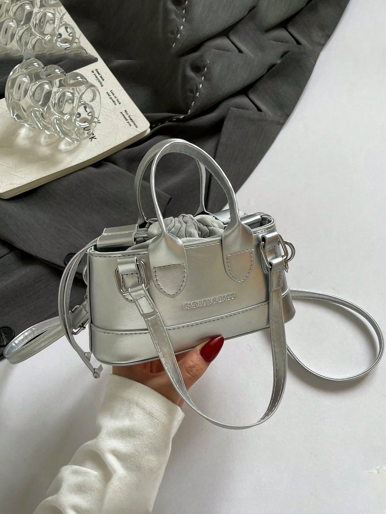 Crocodile Embossed Bucket Bag Mini Drawstring Design Funky