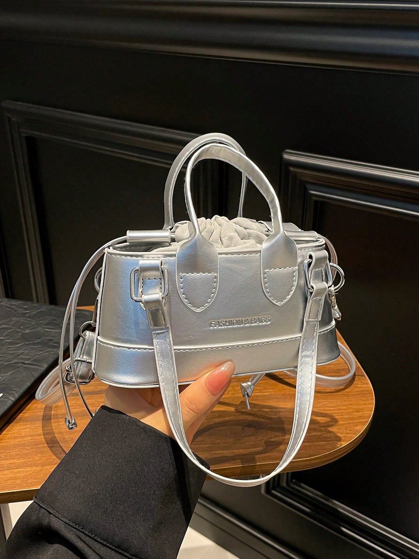 Crocodile Embossed Bucket Bag Mini Drawstring Design Funky