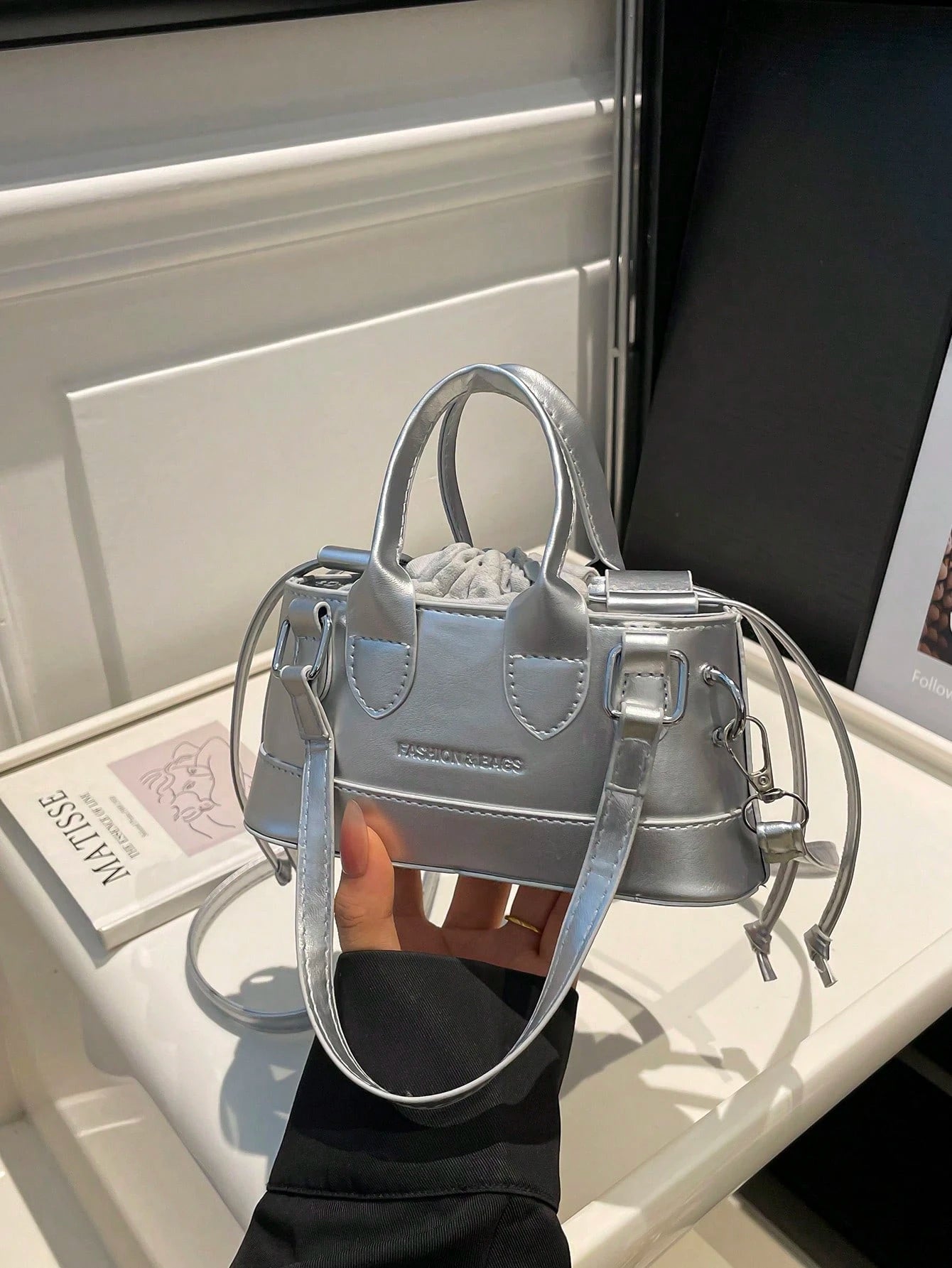 Crocodile Embossed Bucket Bag Mini Drawstring Design Funky