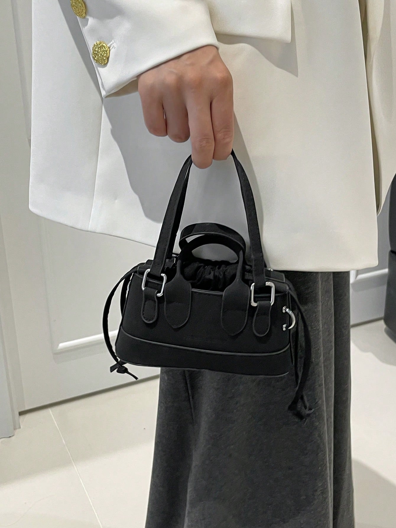 Crocodile Embossed Bucket Bag Mini Drawstring Design Funky