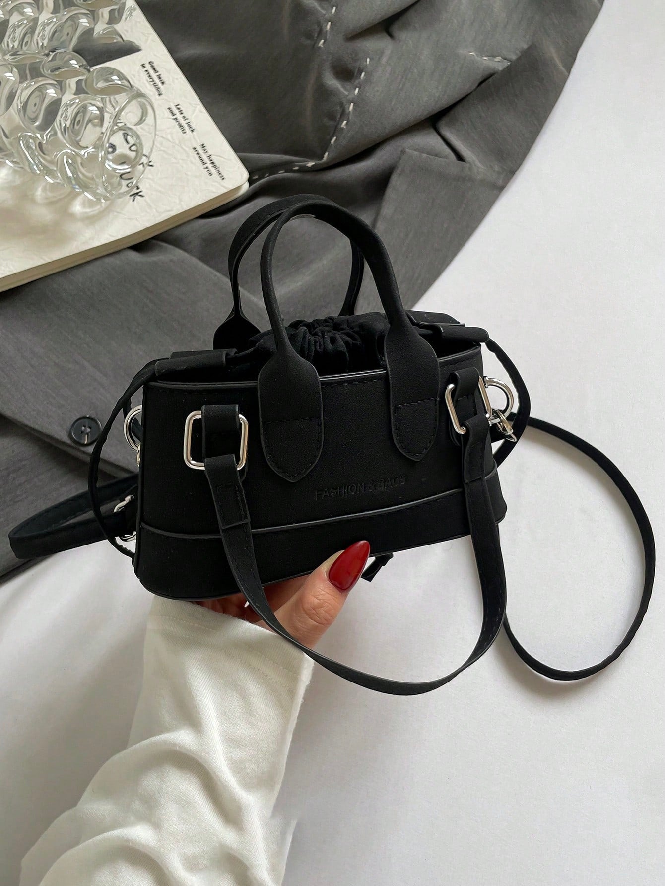 Crocodile Embossed Bucket Bag Mini Drawstring Design Funky