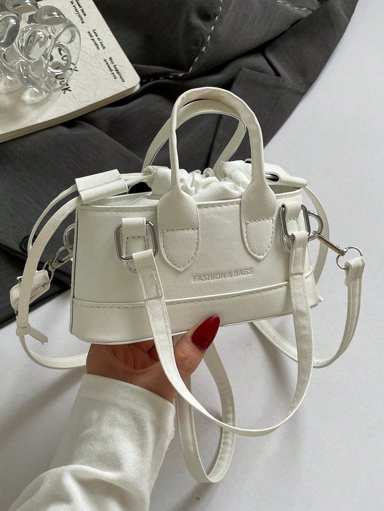 Crocodile Embossed Bucket Bag Mini Drawstring Design Funky