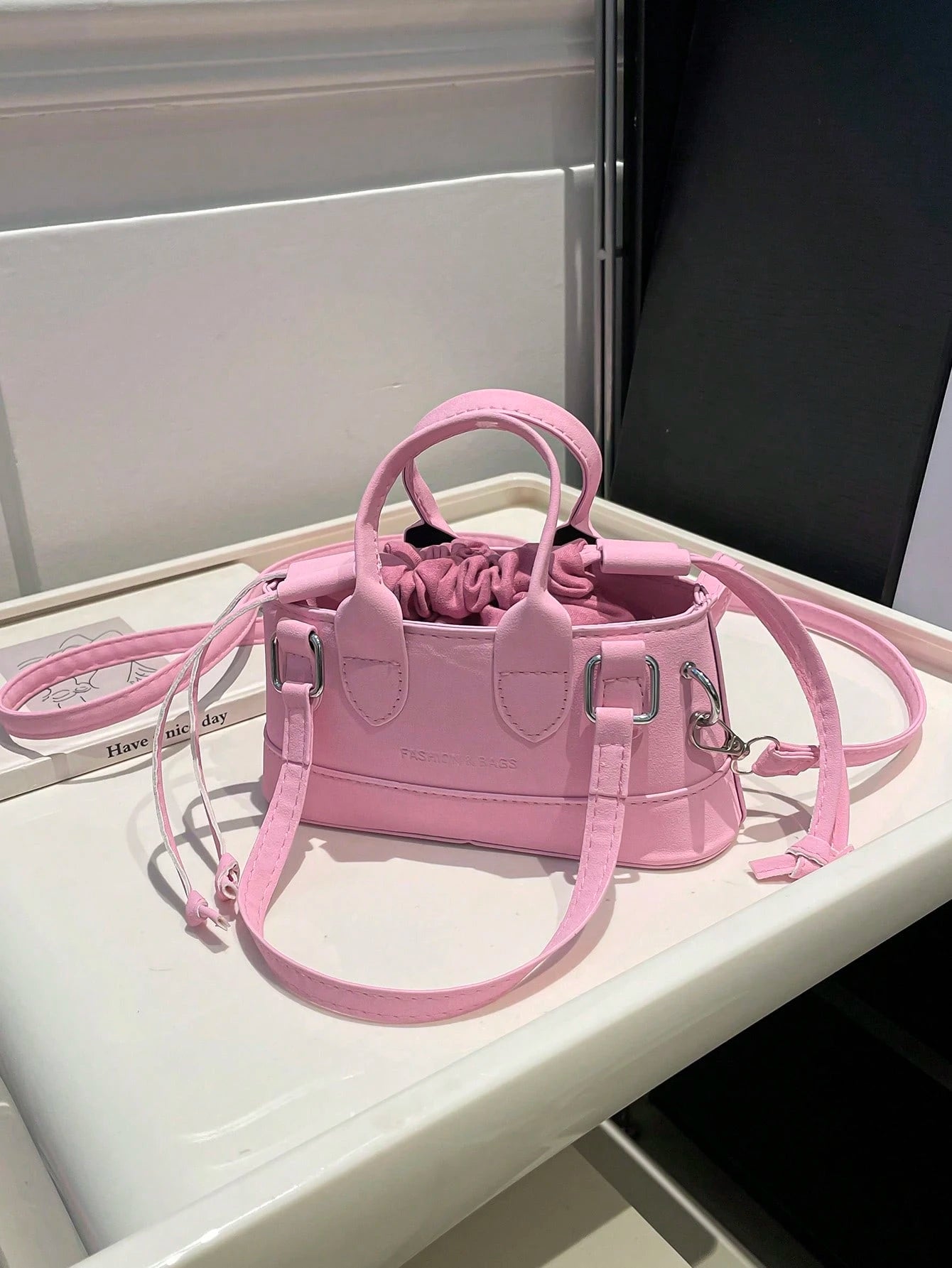 Crocodile Embossed Bucket Bag Mini Drawstring Design Funky