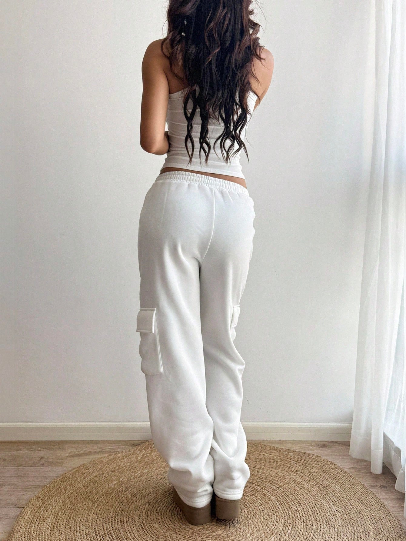 Flirla Flap Pocket Side Drawstring Waist Sweatpants Graduation,Back To School Outfits,Graduation,Teacher Outfits For Women,Back To School Fall Cloth For Women