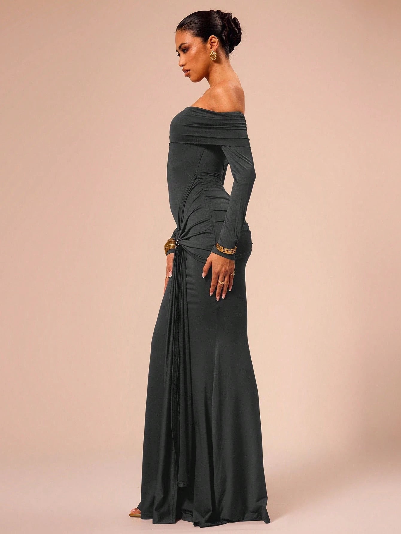 SHEIN X Scheana MUSERA Off Shoulder Long Sleeve Maxi Dress Vacation Summer Spring Romantic Wedding Guest Graduation, Prom Holiday Wedding Guest, Elegant, Birthday, Church, Night Out