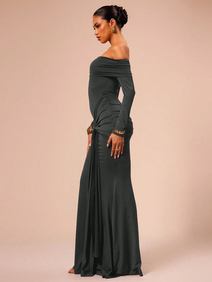 SHEIN X Scheana MUSERA Off Shoulder Long Sleeve Maxi Dress Vacation Summer Spring Romantic Wedding Guest Graduation, Prom Holiday Wedding Guest, Elegant, Birthday, Church, Night Out